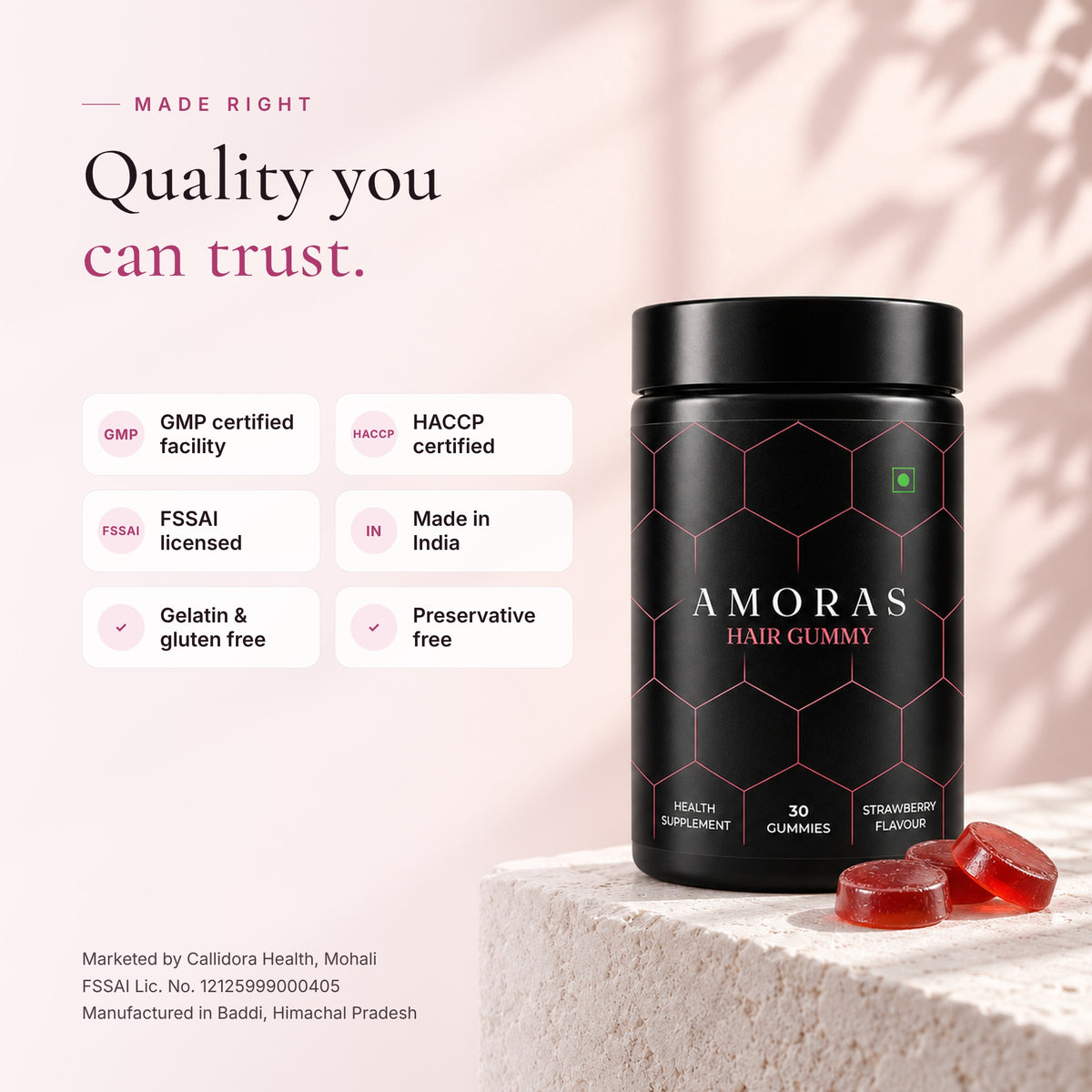 Amoras Hair Gummy quality and label details