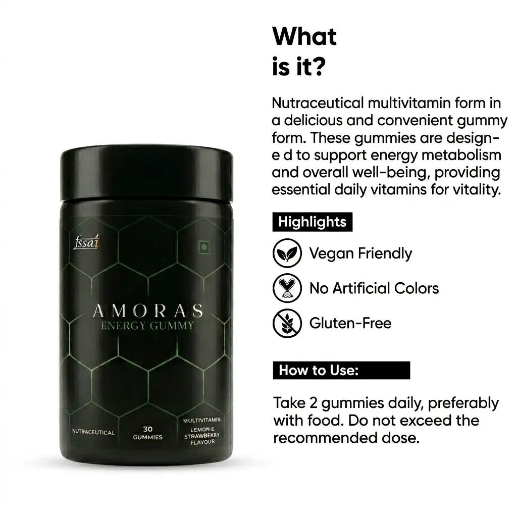 Amoras Energy Gummy |  B12, Iron & Vitamin D3 | 30 Gummies